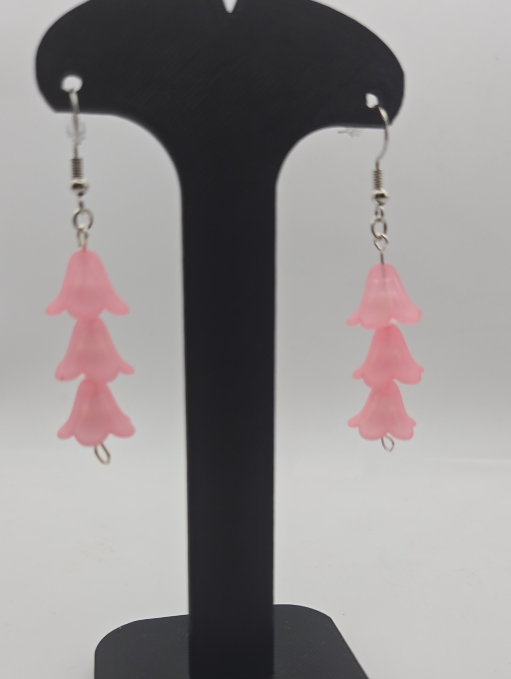 Handmade Pink Beaded Dangle Earrings Silver Tone Fish Hook
